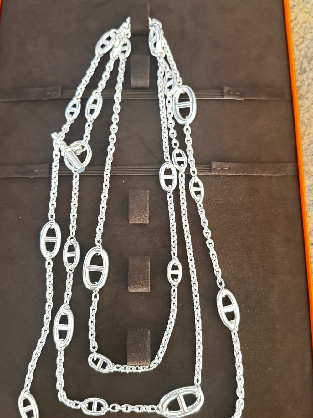 Hermes Sterling Silver Farandole 160cm long Link Chain Necklace